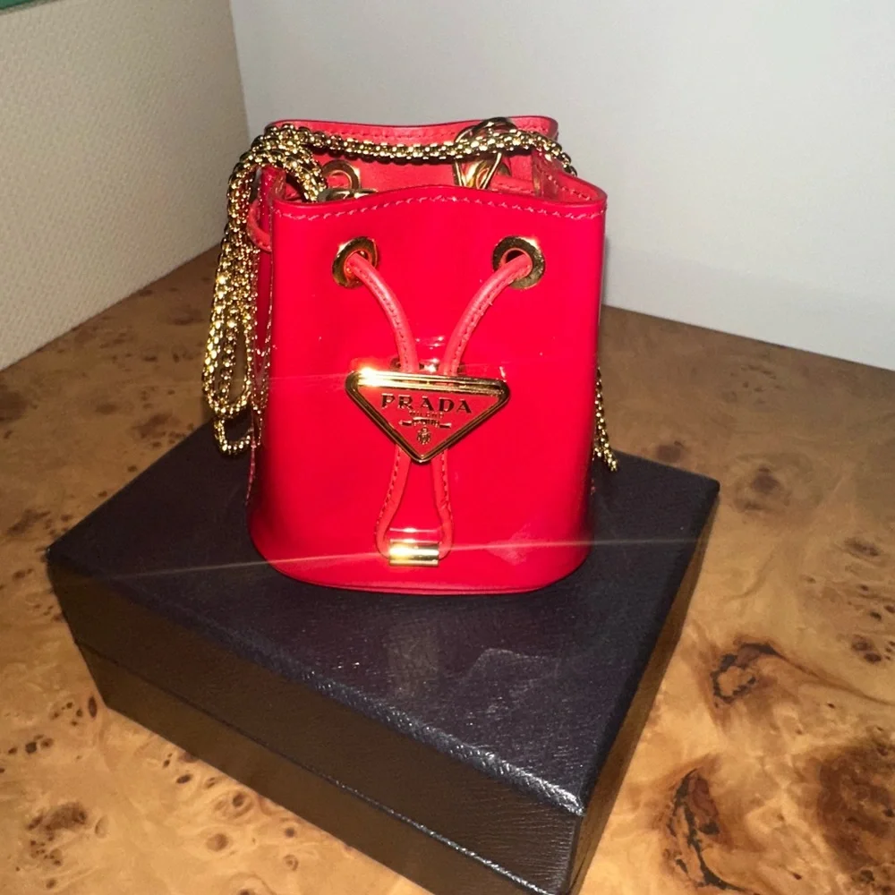 PRICE DROP ** Prada Red Mini Bag with Gold Chain - Picture 4 of 17
